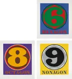 Robert Indiana, Polygons: Hexagon; Octogon; and Nonagon, 1975, Three screenprints in colors, on Arches 88 paper, with full margins,