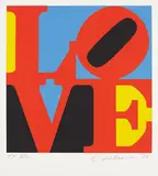 Robert Indiana, The Book of Love: one plate, 1996, Screenprint in colors, on A.N.W. Crestwood Museum Edition paper, with full margins, with colophon and accompanying poem To Draw a Straight Line ,