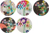 With Reverence, I Lay Myself Before You - Korin - Chrysanthemum; Even The Digital Realm Has Flowers To Offer!; Purple Flowers In A Bouquet; Kansei: Skulls; and Kansei: Fresh Blood by Takashi Murakami, 2009; 2010; and 2014, Five offset lithographs in colors, on smooth wove paper, the full sheets,, sold Apr 2016