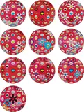 Flowerball (3D) - Turn Red!; Flowerball (3D) - Red Ball; Flowerball (3D) – Papyrus; Flowerball (3D) - Blue, Red; Flowerball (3D) Red, Pink, Blue; Comprehending the 51st Dimension; Groping For The Truth; Letter to Picasso; Hey! You! Do You Feel What I Feel?; and There is Nothing Eternal in this World. That is Why You Are Beautiful by Takashi Murakami, 2013; and 2014, Ten offset lithographs in colors, on smooth wove paper, the full sheets,, sold Apr 2016