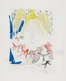 L'Ampoule à incandescence (The Electric Lightbulb), for Hommage à Leonardo da Vinci (American Inventions) by Salvador Dalí, 1975, Drypoint with extensive hand-coloring in watercolor and ink, on Rives BFK paper, with full margins, sold Oct 2016