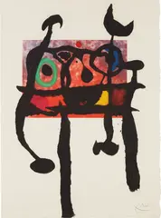Le Samouraï (The Samurai) by Joan Miró, 1968, Aquatint in colors with carborundum, on Mandeure rag paper, the full sheet, sold Oct 2016