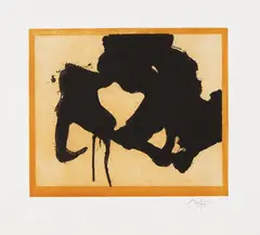 At the Edge by Robert Motherwell, 1948, Etching and aquatint in colors, on Auvergne à la Main Richard de Bas handmade paper, with full margins, sold Oct 2016