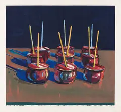 Wayne Thiebaud, Candy Apples, 1987, Woodcut in colors, on Tosa Koza paper, with full margins,