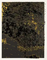 El Anatsui, Untitled (Black Edge with Pearl), 2013, Screenprint in colors with hand-stenciling, on black Rives BFK paper, the full sheet,