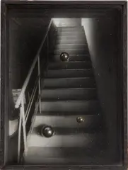 Kugelobjekt I (Spherical Object I) by Gerhard Richter, 1970, Black and white photograph, wooden box, three panes of glass and three steel balls of various sizes, sold Oct 2016