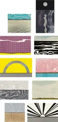 Roy Lichtenstein, Ten Landscapes, 1967, The complete set of 10 screenprints with photo-collage in colors, on various wove papers and materials, mounted to composition board (as issued), with full margins, with title page, the sheets loose and contained in the original blue cloth bound portfolio