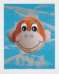 Monkey Train (Blue) by Jeff Koons, 2007, Screenprint and inkjet print in colors, on Somerset paper, with full margins, sold Oct 2016