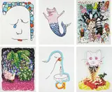 Urs Fischer, Stonewaller; Cakesniffer; Pet Parade; Goodnight; Spaghetti Cat; and Pigmaid