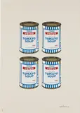 Soup Cans Quad (Cream paper) by Banksy, 2006, Screenprint in colors, on wove paper, with full margins, sold Oct 2016