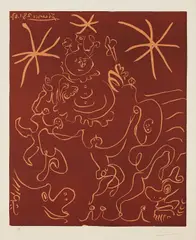 Carnival by Pablo Picasso, 1967, Linocut in colors, on Arches paper, with full margins, sold Oct 2016