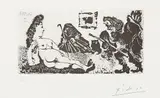 Pablo Picasso, Vieux beau saluant très bas une pupille de la Célestine (Old Man Bowing to Celestine's Pupil), plate 113 from La série 347, 1968, Aquatint with drypoint, on Rives paper, with full margins