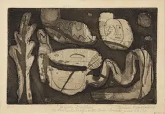 Magic Garden by Louise Nevelson, 1953-55, Etching and aquatint, on laid paper, with full margins, sold Oct 2016