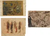 Aliye Berger, Woman in Bath; Family [Gok]; and [Untitled], circa 1960, Three works, including two monoprints in colors and one painting, on handmade paper and sandpaper, with full margins and the full sheet