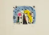 Les magdaléniens (The Magdalenians) by Joan Miró, 1958, Etching and aquatint in colors, on Rives paper, with full margins, sold Oct 2016