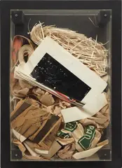Poubelle by Arman, 1964, Paper refuse in Plexiglas box mounted on black wood panel (as issued), sold Oct 2016