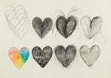 Jim Dine, Eight Hearts, 1969, Etching with hand-coloring, on Chrisbrook handmade paper, with full margins