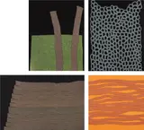 Robert Jack, Masts Founded in a Horizon; Time to Put it Back; Striated Buildup; and Previous Balance, 2006 and 2009, Four works, including three metallic ink drawings, on black pastel paper, and one casein painting, on wood