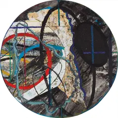 David Rabinowitch, Tondo, 2008, Mixed media, including charcoal, graphite, oil pastel, water based paint, sandpaper, collage, and enamel, on paper