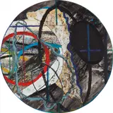 David Rabinowitch, Tondo, 2008, Mixed media, including charcoal, graphite, oil pastel, water based paint, sandpaper, collage, and enamel, on paper