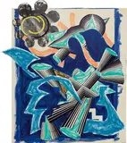 B. Had Gadya: Back Cover, from Illustrations After El Lissitzky's Had Gadya by Frank Stella, 1982-84, Lithograph, linocut and screenprint in colors with handcoloring and collage, on T.H. Saunders and Somerset paper, the fu, sold Oct 2016