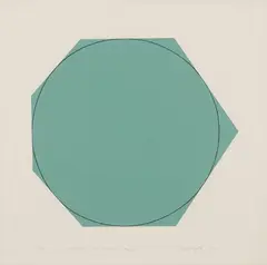 Distorted Circle Within a Polygon (Green) by Robert Mangold, 1973, Screenprint in green and black, on Rives BFK paper, with full margins, sold Oct 2016