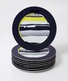 Roy Lichtenstein, Eight abstract service plates, 1990, Set of eight porcelain plates glazed in colors, all contained in the original individual boxes
