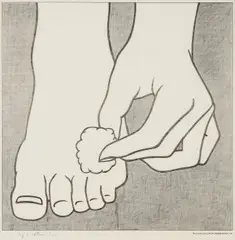 Foot Medication Poster by Roy Lichtenstein, 1963, Offset lithograph, on wove paper, with full margins, sold Oct 2016