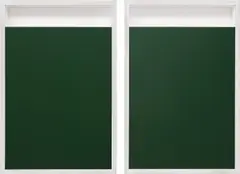 Christo, Double Show Window, 1972, The complete set of two multiples, comprised of Plexiglas painted with green paint, in the artist's original aluminum frames