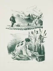 Heimkehr by Neo Rauch, 2010, Lithograph in green, on handmade paper, with full margins, from the deluxe art edition with the accompanying book Rauch , sold Oct 2016