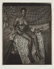 Mickalene Thomas, Portrait of Marie Sitting in Black and White, 2012, Photogravure, on Chine-collé to wove paper, with full margins