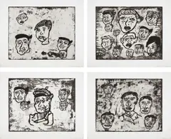 The Counterfeiters by Donald Baechler, 1991, The complete set of four etchings, on Somerset paper, with full margins, all contained in the original light blue linen-, sold Oct 2016