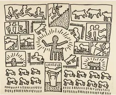 Blueprint Drawing: one plate by Keith Haring, 1990, Screenprint, on wove paper, the full sheet, sold Oct 2016