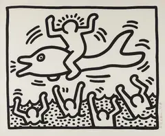 Untitled (Man on Dolphin) by Keith Haring, 1987, Lithograph, on wove paper, with full margins, sold Oct 2016