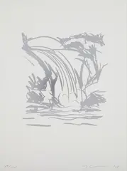 Jeff Koons, Waterfall, 2008, Silver foil print, on Rives paper by Arches, with full margins, from the deluxe edition with the accompanying book Koons , including reproductions of the artist's work and essays by Ingrid Sischy, Eckhard Schneider and historical analysis by Katy Siegel, all contained in the original red cloth-covered clamshell box