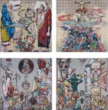 4 Arhats, One With Four Eyes; 2 Arhats Mediating Amid the Hellfire of the Mound of the Dead; Phantasma; and Clairvoyance by Takashi Murakami, 2013-15, Four offset lithographs in colors, on smooth wove paper, the full sheets, sold Oct 2016