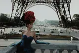 Frank Horvat, Red Hat and Eiffel Tower, Patrizia for Figaro Magazine, Paris