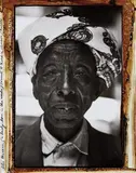 Peter Beard, Ali Hassan ("a lonely horn in the woods") Servant to Karan Blixen, Nairobi Kenya for the End of the Game, 1962, Gelatin silver print with ink and blood, executed later