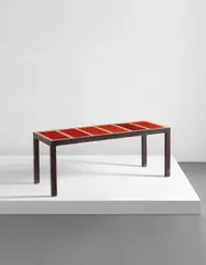 Georges Jouve, Rare coffee table, circa 1959, Glazed ceramic, painted steel, cement