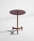 Jacques Adnet, Occasional table, 1950s, Leather, reverse-painted glass, brass