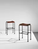 Pierre Chareau, Pair of bar stools, circa 1926, Mahogany, painted steel, painted wood