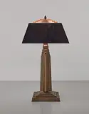 Franklin E. Booth, Table lamp, circa 1929, Painted metal, plastic, colored and iridized glass