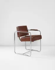 William Lescaze, Armchair, from the millinery department of the Hattie Carnegie Salon, circa 1931, Chromium-plated tubular steel, leather