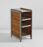 Storage unit from the Air France Unité d’Habitation, Brazzaville by Charlotte Perriand, 1952, Painted steel, aluminum, oak, offered Jun 2016