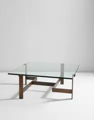 Jacques Quinet, Coffee table, model no. 5254, circa 1969, Patinated bronze, glass