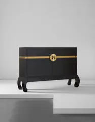 Cabinet by Maria Pergay, 1967, Black-lacquered wood, brass, macassar ebony-laminated wood, nickel-plated brass, acrylic, offered Jun 2016