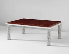 Coffee table by Ettore Sottsass, 1984, Rosso Levanto marble, white marble, granite, chromium-plated metal, offered Jun 2016