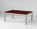 Coffee table by Ettore Sottsass, 1984, Rosso Levanto marble, white marble, granite, chromium-plated metal, offered Jun 2016