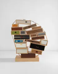 Tejo Remy, Unique chest of drawers, “You Can’t Lay Down Your Memories”, designed 1991, Maple, vintage drawers, ratchet strap