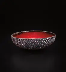 Bowl #592 by June Schwarcz, 1971, Hammered copper with enamel, patina, and electroplated texture, sold Jun 2016